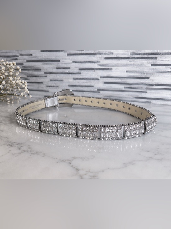 Vintage Christine Alexander Silver Crystal-Embellished Leather Belt size L 42” main image 9